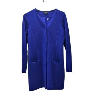 Talbots Size XS Merino Wool Snap Long Line Cardigan Blazer Patch Pockets Blue